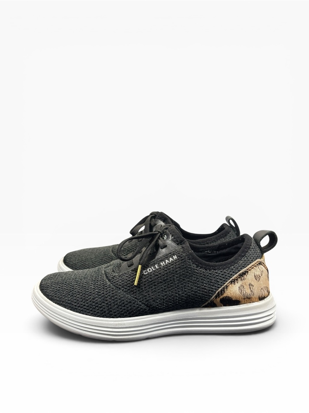 Cole Haan Grandsport Journey Leopard Heel Black Low Top Lace Up Sneakers 6